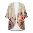 thumbnail image 4 of AGWOLF Summer Lightweight Cardigan for Women 3/4 Sleeve Shrug Kimono Beach Cover Ups Boho Floral Loose Chiffon Swimsuit Coverup Multicolor,XL, 4 of 5