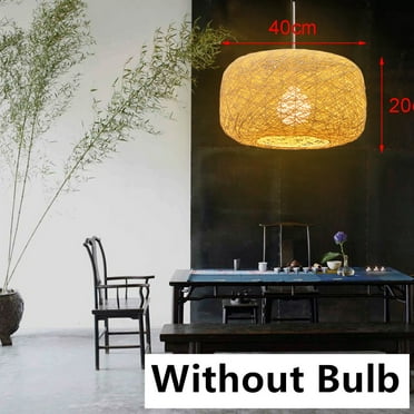 Mkyiongou Wicker Rattan Shade Pendant Light Fixture Rustic Hanging Ceiling Lamp Handmade