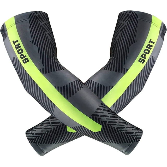 Manchons de Compression Sportive Protection Solaire UV Manchons Rafraîchissants pour Basketball Course Football Cyclisme pour Hommes Femmes-Vert
