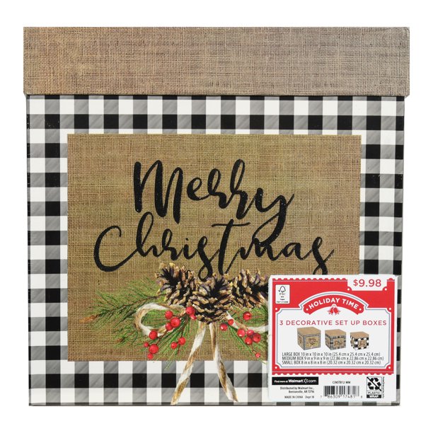 Holiday Time Christmas Large Cube Box Set, 10in,9in,8in, Kraft, 3 Count - Walmart.com - Walmart.com