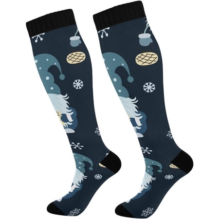 Wellsay Knee High Socks Cartoon Christmas Gnomes Compression Warm Stockings for Women, Running, Nurse, Medical 1PC