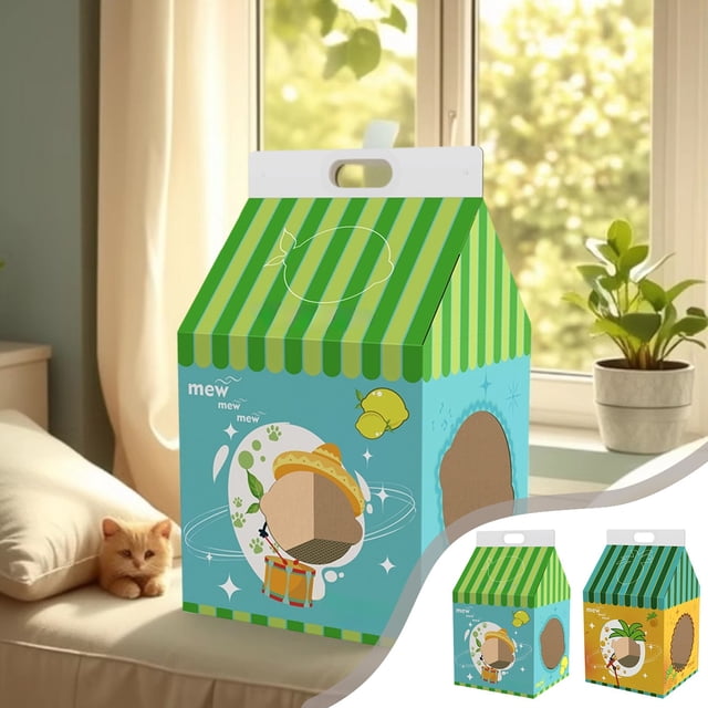 Heavy-Duty Cat Scratching Board House with Interactive Window - Multi-Function Cardboard Box for Scratching, Resting & Play