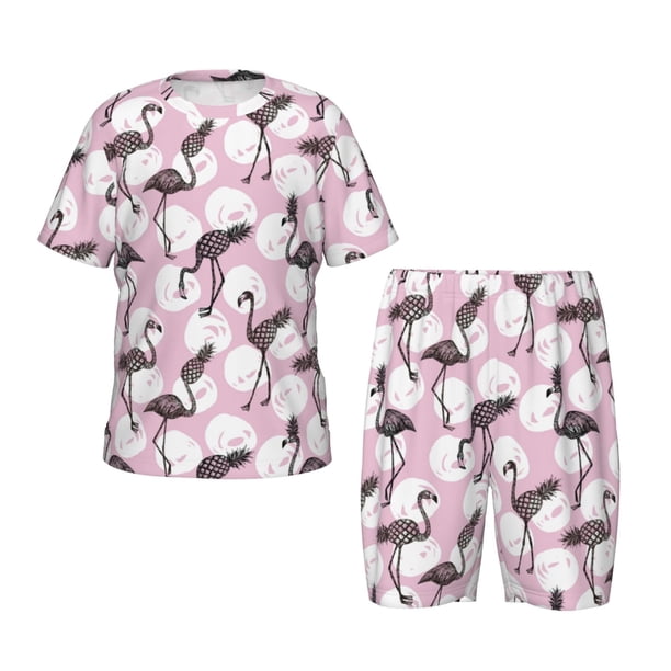 Balery Pineapple Flamingo Conjunto de Pijama Infantil de Manga Corta con Estampado – Ropa de Dormir de Algodón Suave-XX-Large