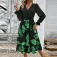 thumbnail image 2 of Women's Elegant Long Sleeve Patchwork Print A-Line Maxi Dress with High Neck Design, 2 of 8
