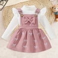 thumbnail image 2 of CAICJ98 Toddler Baby Girl Outfits Long Sleeve Ribbed T-Shirt Bow Overall Dresses Suspender Skirt Set Fall Winter Clothes (Red,12-18 Months), 2 of 7