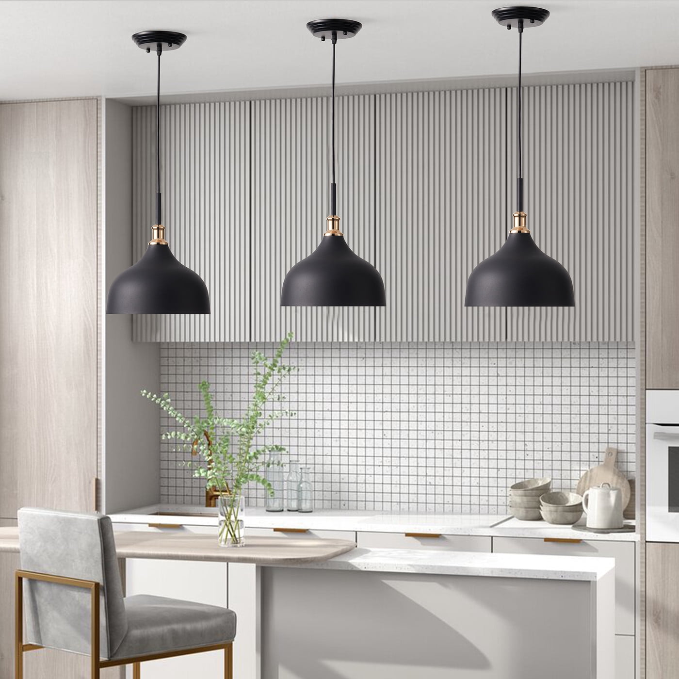 Aiwen Black Finish Chandelier Pendant Lamp Metal Dome Shade Hanging Light Fixture