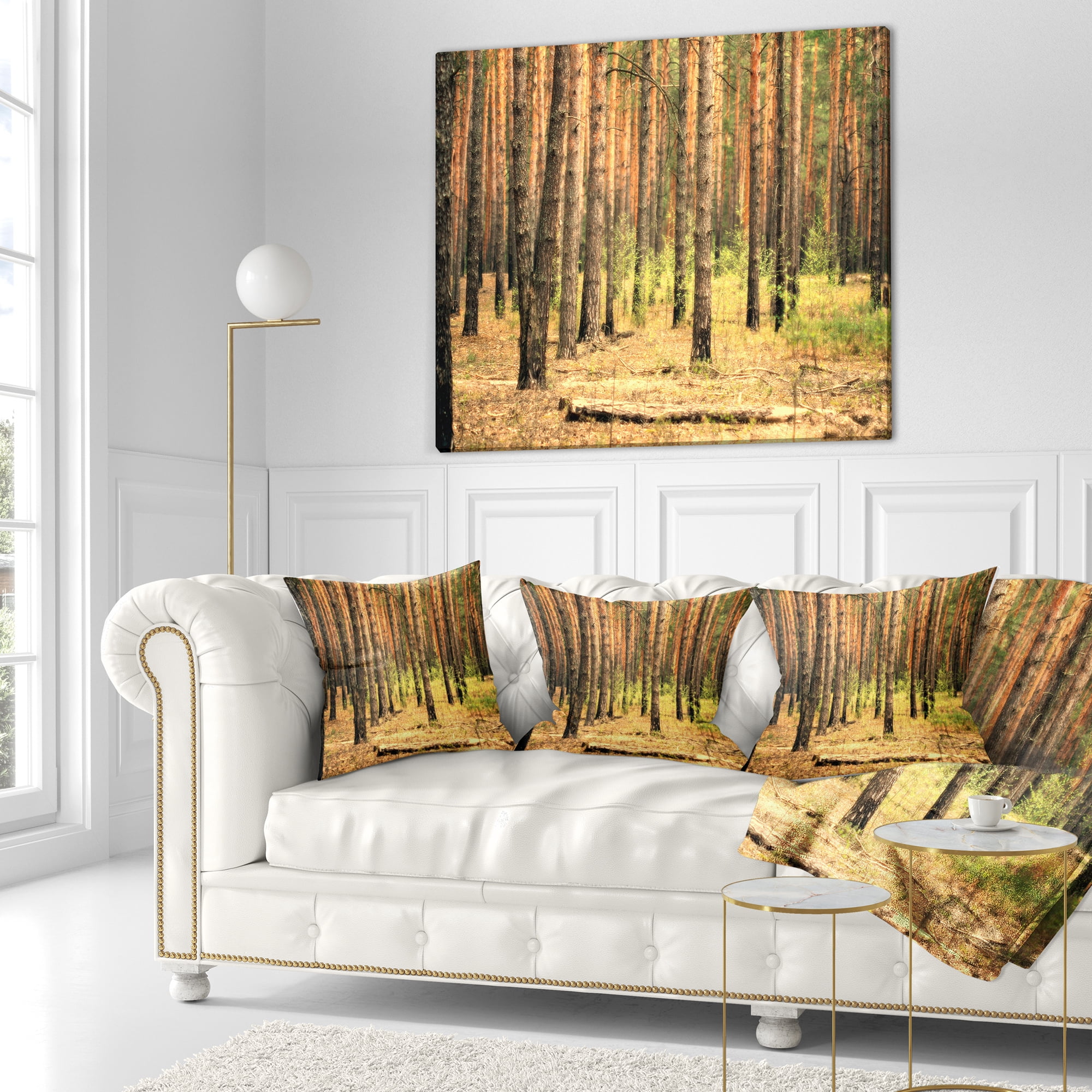 Designart Beautiful Pine Forest at Sunset - Modern Forest Throw Pillow - 18x18