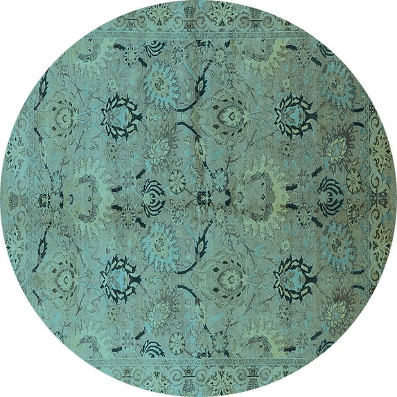 Ahgly Company Indoor Round Oriental Light Blue Industrial Area Rugs, 3' Round