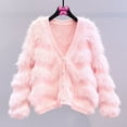 thumbnail image 2 of Women's Cardigans Cropped Fuzzy Long Sleeve Open Front Sweaters for Women Casual Button Down Vneck Knitted Coat (Pink Free Size), 2 of 3