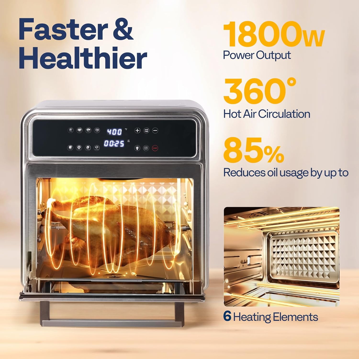 SPECSTAR 21 Qt Air Fryer Toaster Oven Combo, 8-in-1 Convection Oven Countertop with Rotisserie and Dehydrator, Stainless Steel Digital Air Fryer Oven with 7 Accessories, 1800W