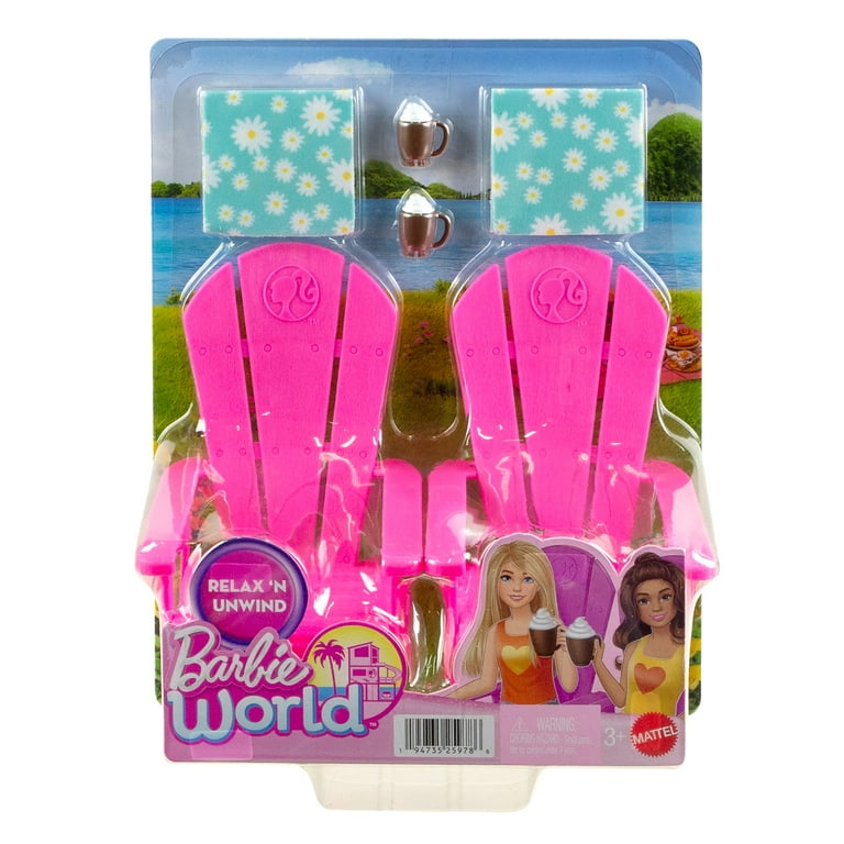 Barbie World Pink Chair Playset with 6 Accessories Including Furniture Blankets Mugs Walmart