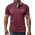 thumbnail image 1 of Mens Casual Manga Corta Botón Abajo Camisas Red Empalme Solapa Camiseta Superior, Poliéster Ligero para el Invierno, 1 of 1