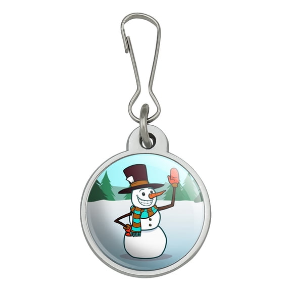 Snowman Waving Christmas Holiday Jacket Handbag Purse Luggage Backpack Zipper Pull Charm