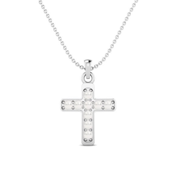 3mm Round Pearl 925 Sterling Silver Holy Cross Women Pendant Necklace Jewelry