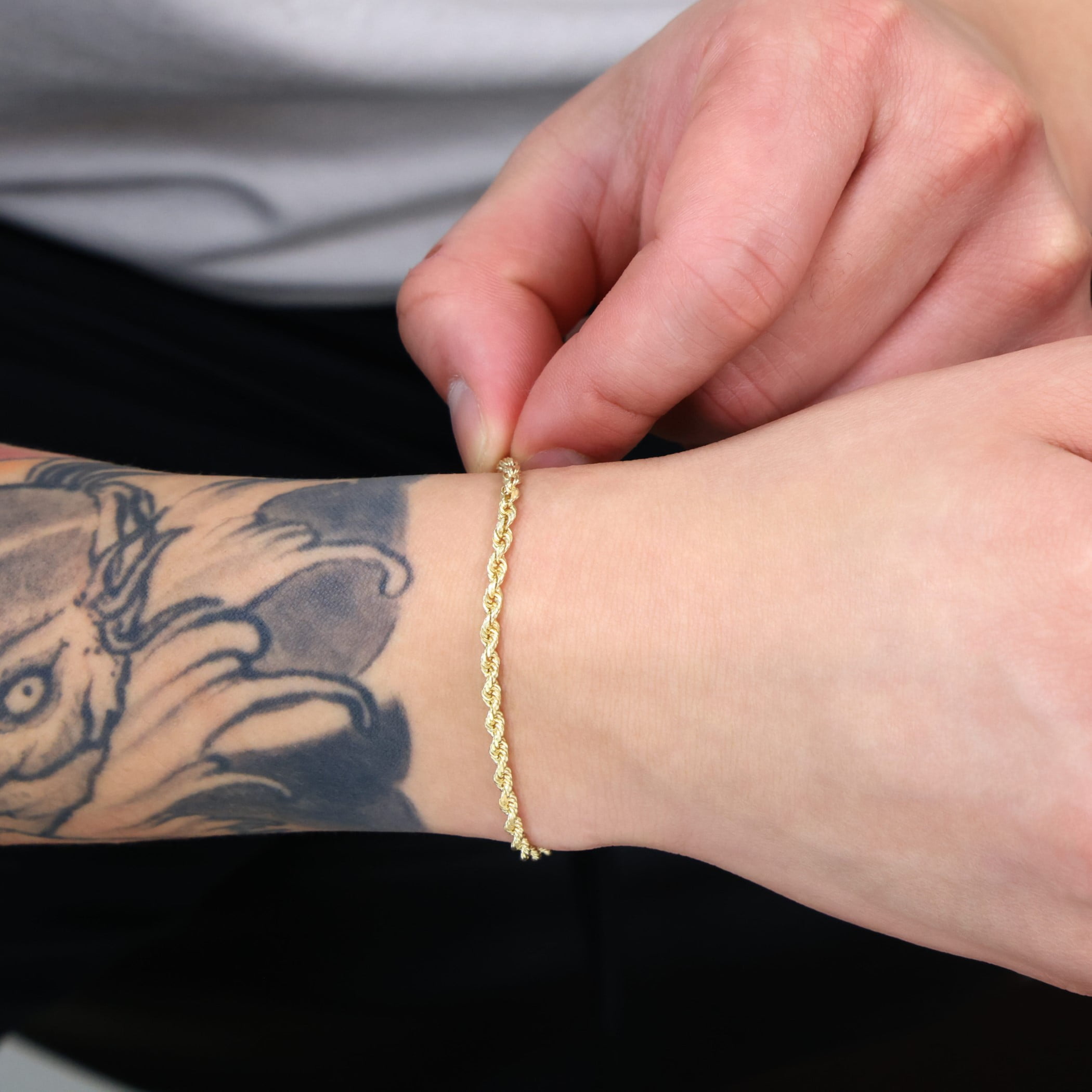 Nuragold 14k Yellow Gold 2.5mm Rope Chain Diamond Cut Bracelet or Anklet (7"-9") Italian Jewelry for Men & Women