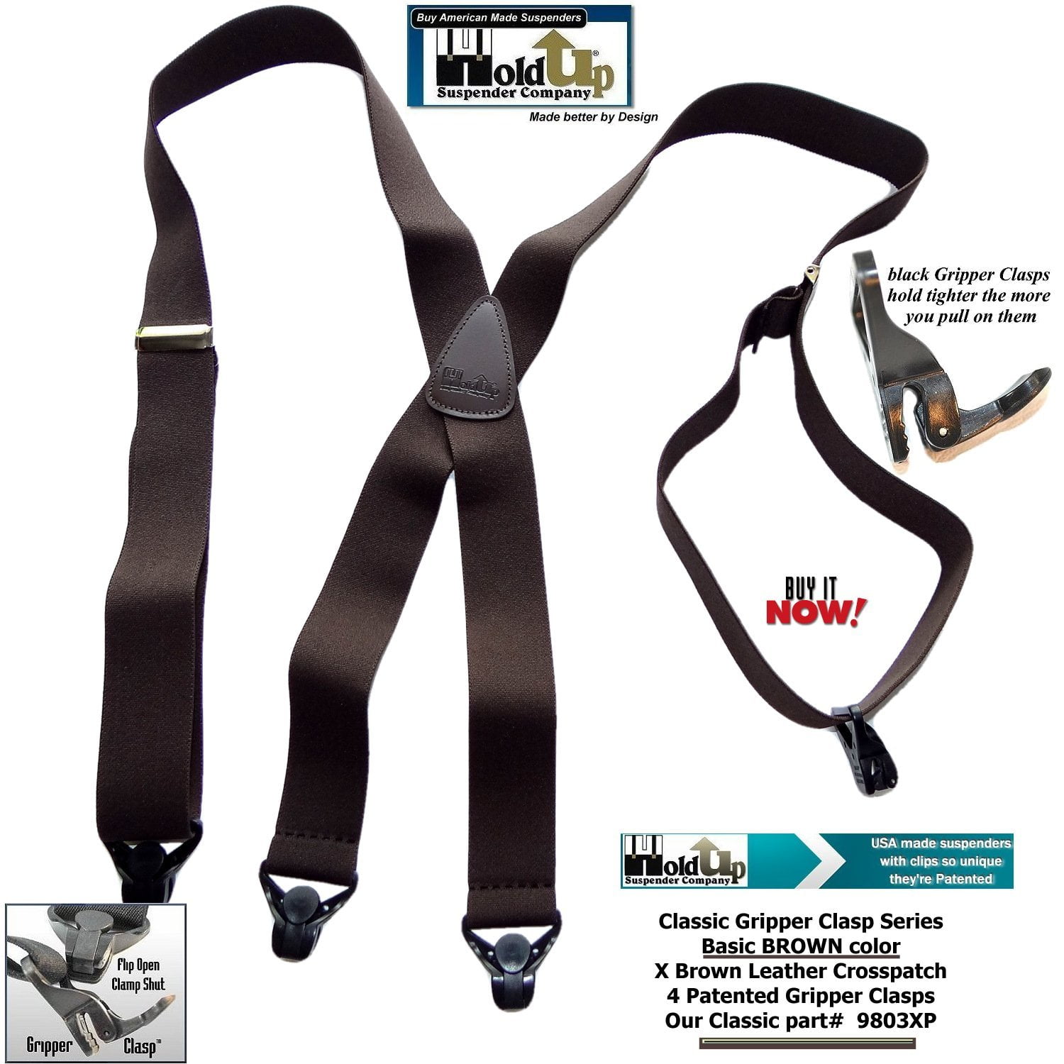 Holdup Suspender HoldUp Brand Basic Brown Xback Classic Series