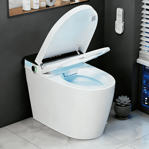 BCANHOME Smart Toilet with Built-in Bidet,One-piece Toilet with Tankless Bidet,Auto Open Lid, Soft-closing Heat Seat, 1.28 Gallons Auto Flush, Warm Dryer, Remote Control