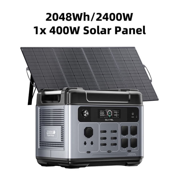 OUKITEL P2001 PLUS Solar Generator 2400W 5000W Peak Portable Power Station 2048Wh LiFePO4 Battery 1X400W Solar Panel Home Backup Camping RV