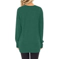 thumbnail image 4 of Women Solid Color Button Up Crew Neck Long Sleeve Twist Knot Pullover Top, 4 of 7