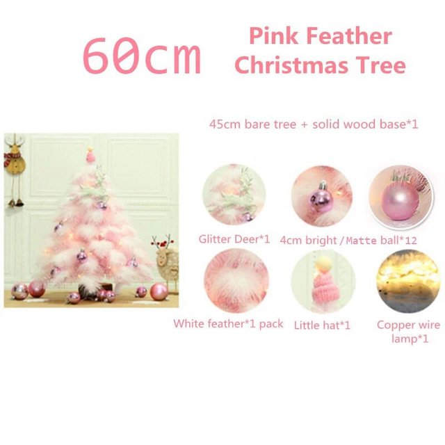 Paquete de árbol de Navidad de plumas rosas, adornos de decoración de árbol de Navidad azul, Mini árbol de Navidad, decoraciones de Nochevieja, 45/60CM