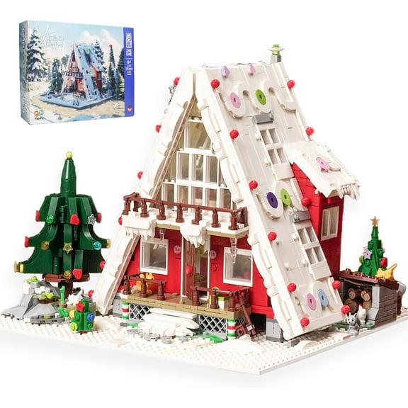 Art Log House Building Block Set With LED Lights, 2159 Pieces Christmas Toy Set, Scene With Santa Claus, Tree, Deer, for Adults, Boys and Girls