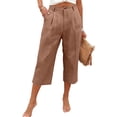 thumbnail image 2 of Capri Pants for Women Relaxed Fit Dressy Capris Pant Pleated Business Casual Work Trousers with Pockets Camel S, 2 of 5