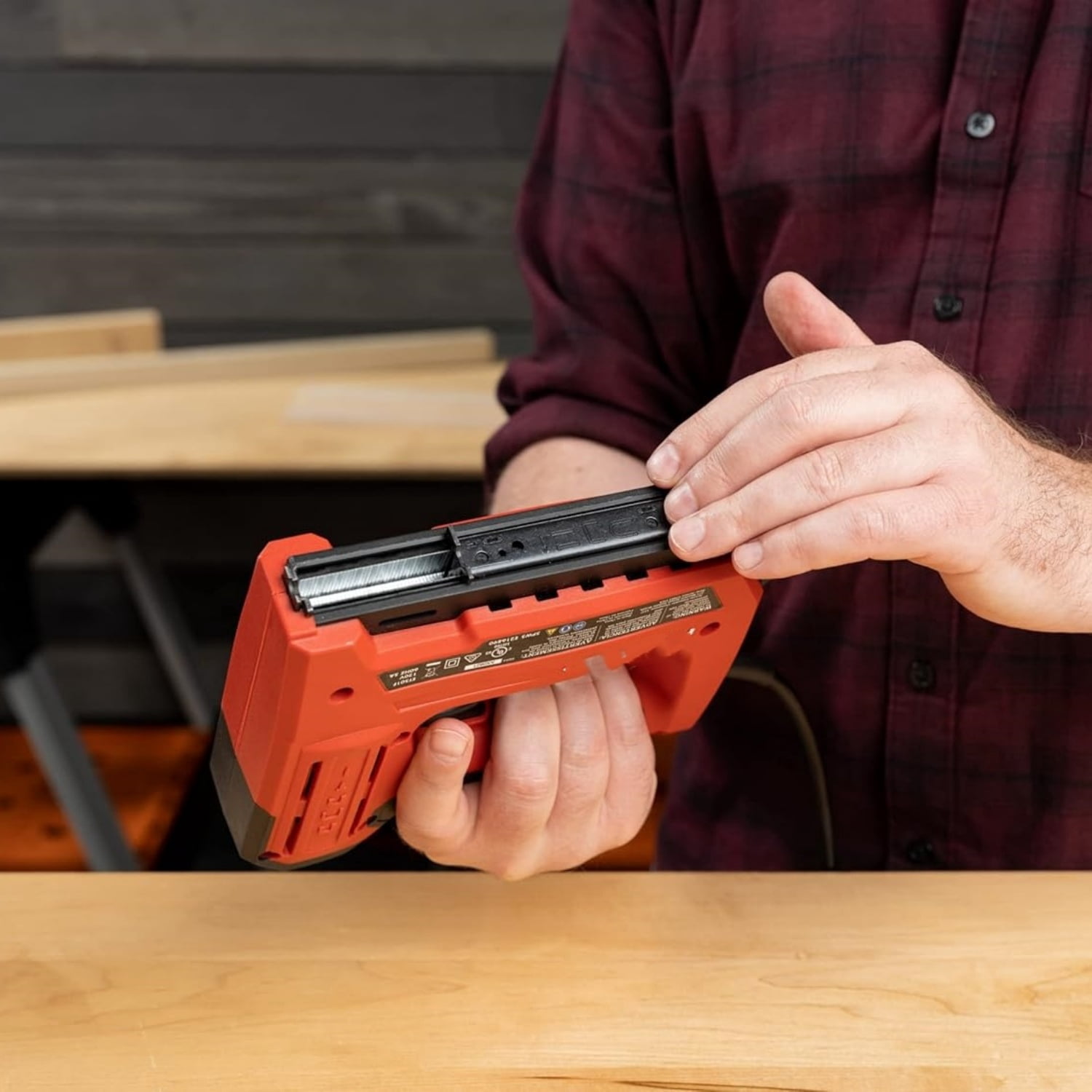 Corded 5-in-1 Professional Electric Staple and Nail Gun, Wire Stapler, and Brad Nailer for Upholstery, Framing, Insulation, Crafts, Fencing, and Cable, Black/Red