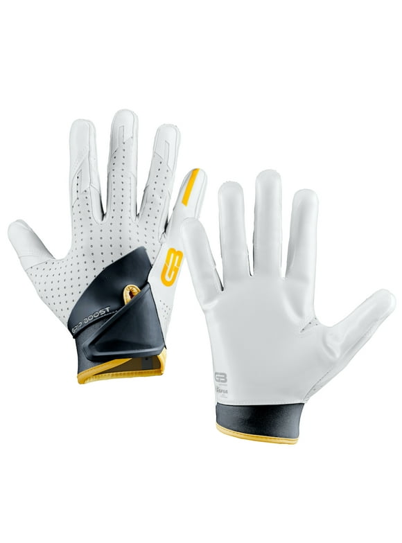 Grip Boost Stealth Dual Color Football Gloves Boys - Youth Sizes (White/Gold, Youth Medium)