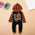 thumbnail image 2 of Mercatoo Baby First Halloween Outfit Pumpkin Bat Graphic Striped 𝐇ooded Romper I𝐧fant Cute Comfort Trendy 𝐎ne-Piece Jumpsuit, 2 of 5
