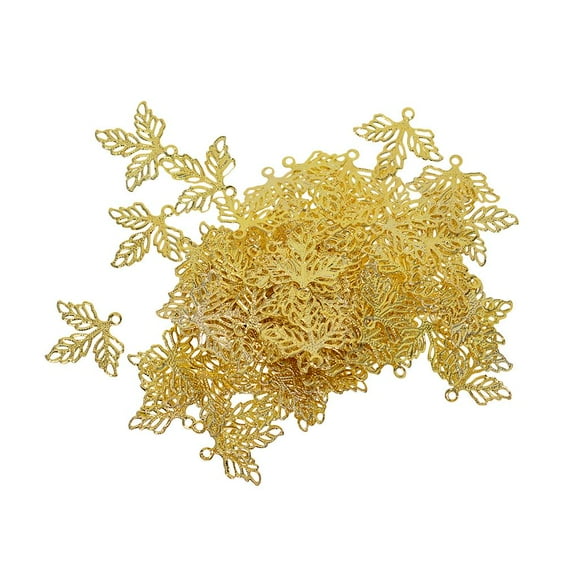 Juego de 100 colgantes de hojas de filigrana para hacer pulseras y collares de mujer. dorado