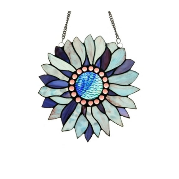 CHLOE Lighting SUNDANCE Tiffany-style Floral Stained Glass Window Panel 11" Height, Blue