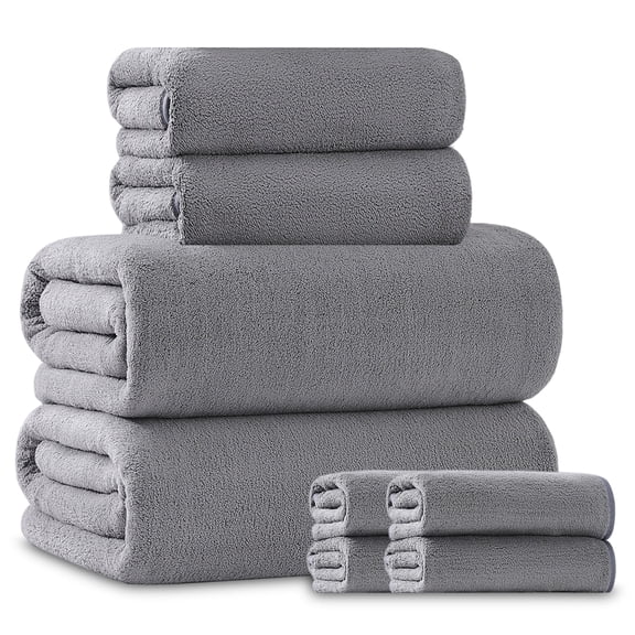 Beartech 8 Piece Bath Towels Set-2 Bath sheet,2 Hand Towel,4 Washcloths,Soft Lightweight Family Towel Highly Absorbent Microfiber Towel Quickly Dry & Less Lint Shower towel for Bathroom-Dark Gray