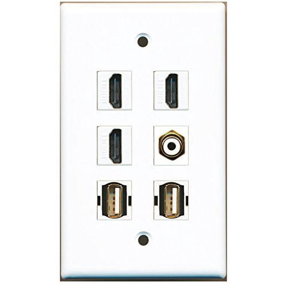 RiteAV - 3 HDMI 1 Port RCA White 2 Port USB A-A Wall Plate