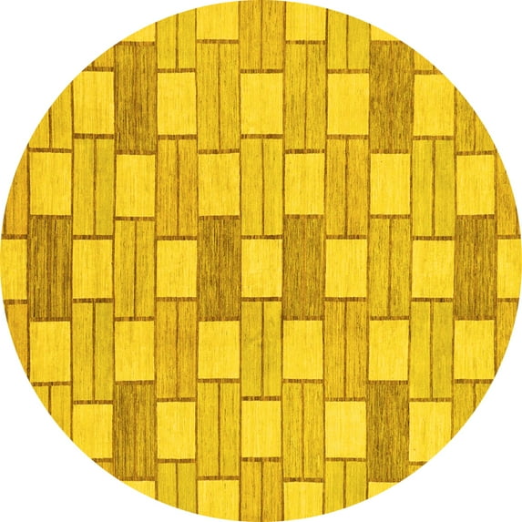 Ahgly Company Machine Washable Indoor Round Abstract Yellow Modern Area Rugs, 6' Round