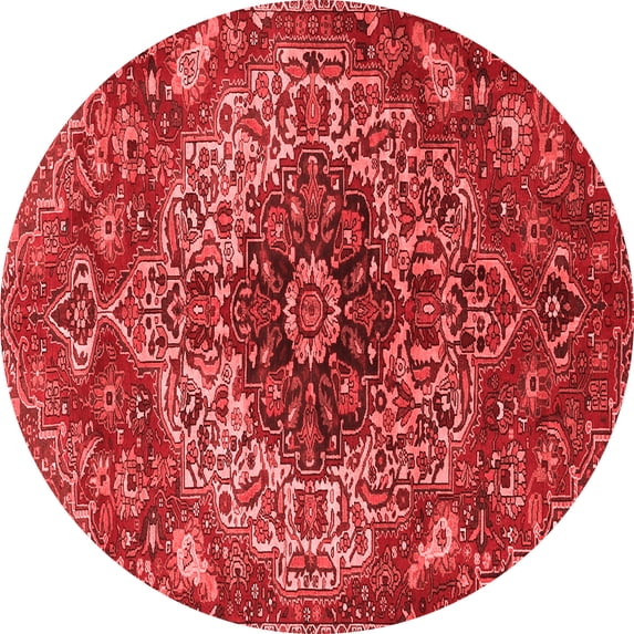 Ahgly Company Indoor Round Medallion Red Traditional Area Rugs, 3' Round