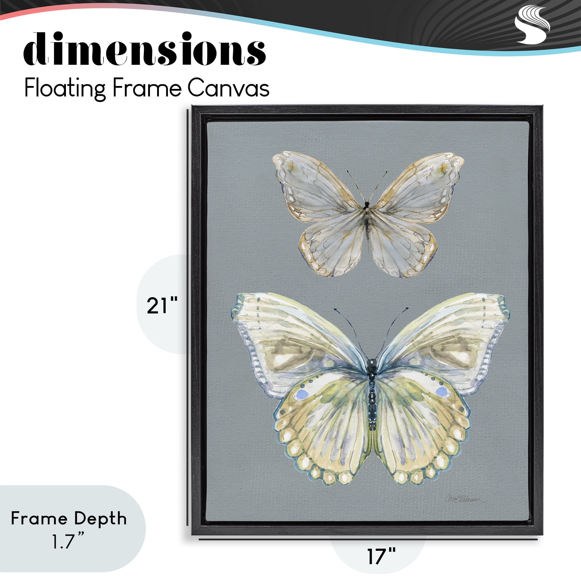 Stupell Industries Butterfly Pair Study Black Framed Floater Canvas Wall Art, design by Carol Robinson
