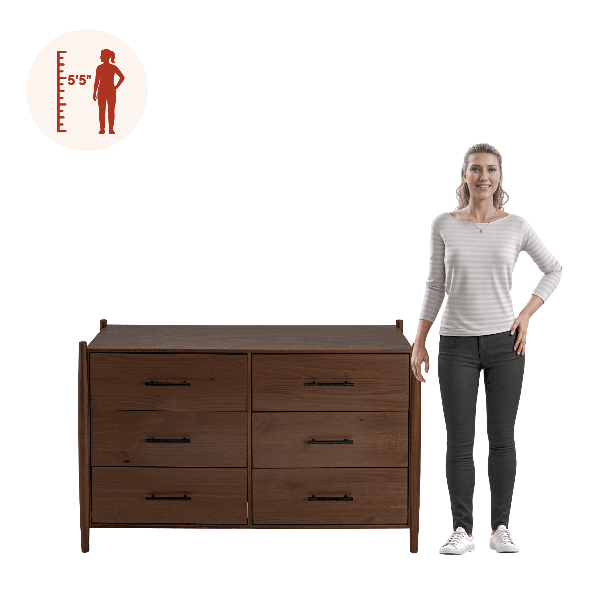 Josiah Solid Wood 6 Drawers Dresser Brown - for Adults and Teens