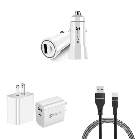 Bemz Premium Charger Bundle for AT&T Fusion 5G - 18W Car Charger, Wall Charger, USB-C to USB-A Cables (3.3 Feet)