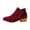 Wine, variant on Womens Boots Side Zipper Low Stacked Block Heel Short Booties Classic Round Toe Casual Ankle Boots Fall Winter Daily Outfits