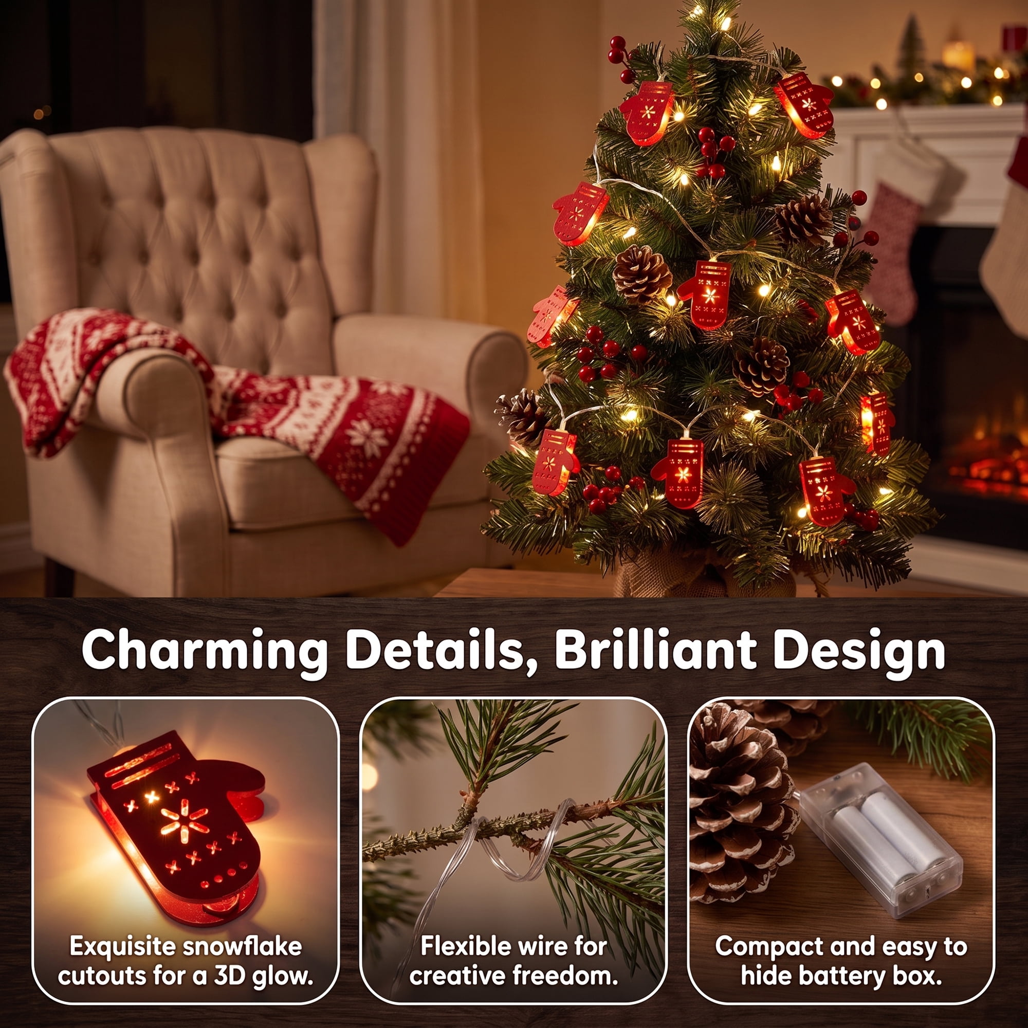 Unique Bargains Figurine Indoor Holiday Fairy Lamps 4.9 ft Gloves Battery Operated