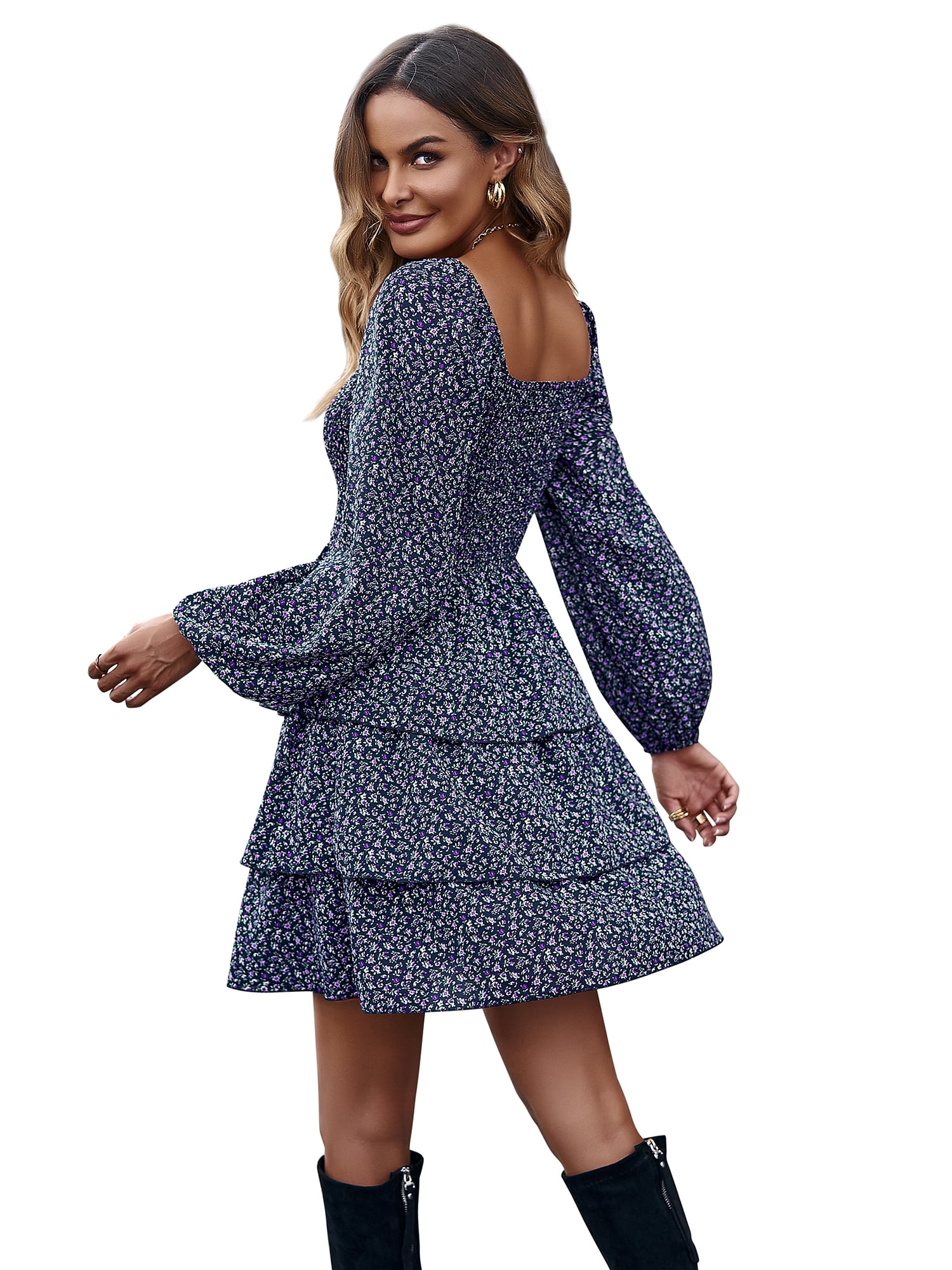 PRETTYGARDEN Women's Long Sleeve Ruffle Mini Dress, Sizes S-XXL