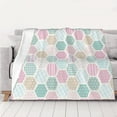 thumbnail image 5 of YFYANG Lightweight Warm Flannel Blanket, Pastel Lovely Hexagonal Pattern Throw Blanket for Bed, Sofa, Travel, Camping, 80"x60", 5 of 7