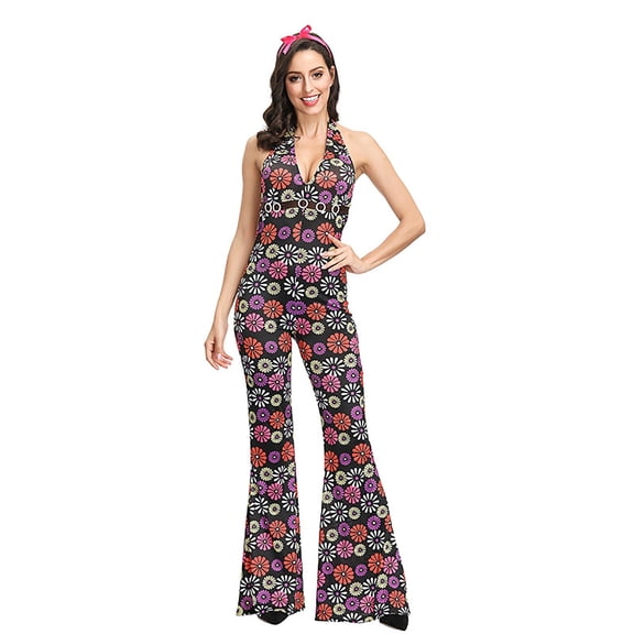 FYEGRE Disco for Women, Disco Jumpsuit Women 70s Disco Outfit Night Clubwear for Women Carnival Performance Dress Black XL