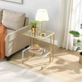 thumbnail image 2 of Golden Metal & Acrylic 2 End Table For Living Room And Bedroom. Contemporary Design With Firm Build. 5mm Tempered Glass Surfaces. L-shape Transparent Holder. Easy Assembly Furniture. 22lbs Top, 2 of 5