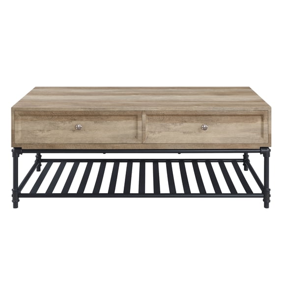 Nmkwnr Rectangular Coffee Table with Bottom Shelf, Wood Tea Table for Living Room, Office, Brown