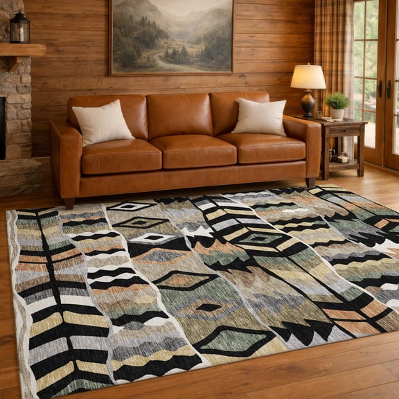 Addison Rugs Chantille Indoor/Outdoor Transitional Lodge Black Machine Washable Rectangle Rug, 10' x 14'
