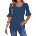 thumbnail image 4 of ZHENHONG Long Sleeve T Shirt Women 3/4 Length Sleeves Womens Tops Blouses For Women Casual Tops Trendy Shirts Spring Clothes 2025,Blue Women Blending Shirts XXXL, 4 of 6