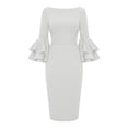 thumbnail image 6 of Karymi Cocktail Dresses for Women Elegant Solid Midi Sheath Dress, Crew Neck Tiered Bell 3/4 Sleeve Slim Fitting Knee Length Formal Party Wedding Guest Dress, 6 of 6