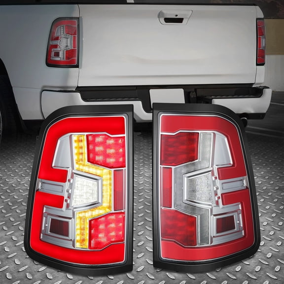 Nuvision Chrome Housing Red 3D LED Bar Rear Tail Light Brake Lamps for 19-24 Ram 1500