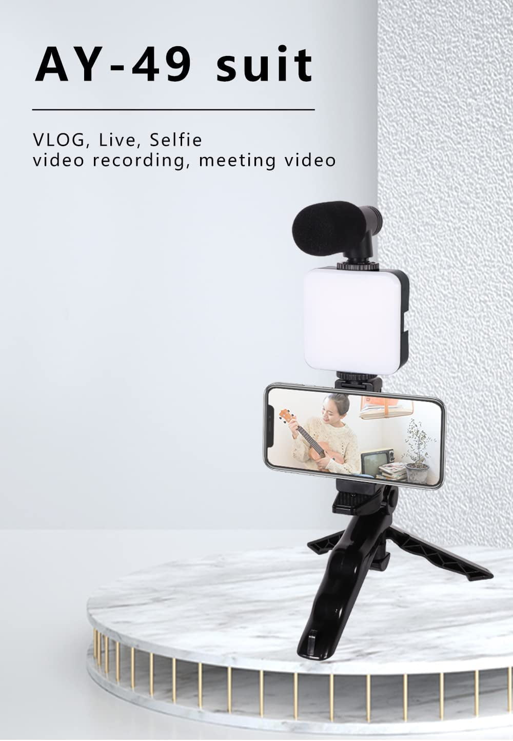 SAMADEX Adjustable 1.5" Video Tripod Kit Smartphone Compatible, Black